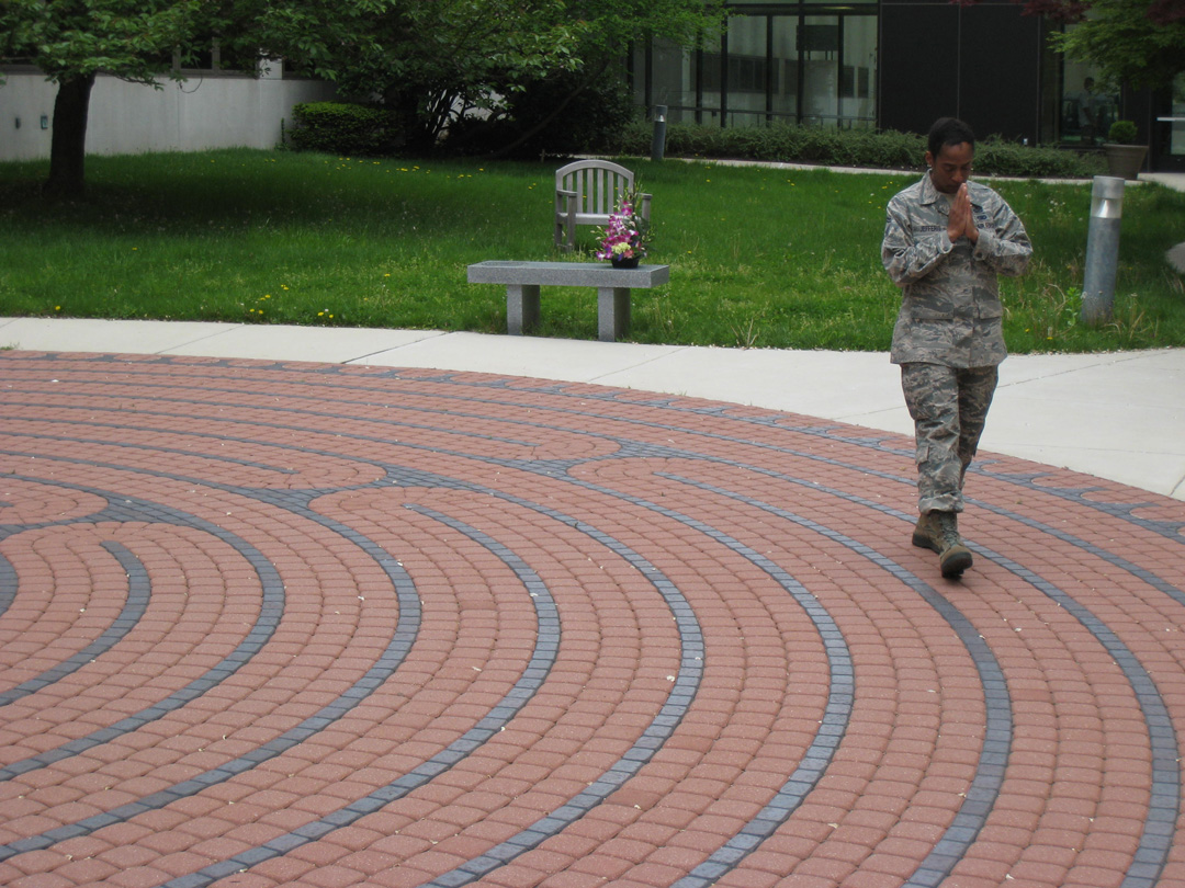 Senior Master Sergeant Demetrica Jefferis, a breast cancer survivor, experiences her first labyrinth walk at Walter Reed National Military Medical Center.